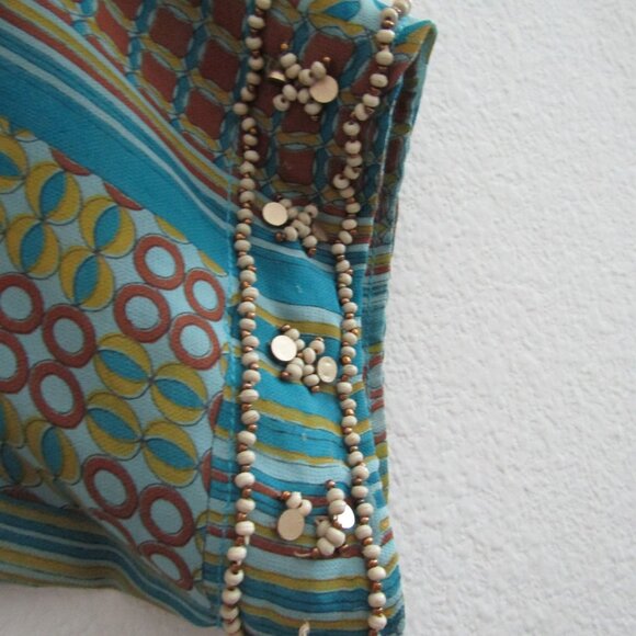 Women's Tunic Top Beaded Sheer Boho Maximalist Medium Green - Picture 6 of 11